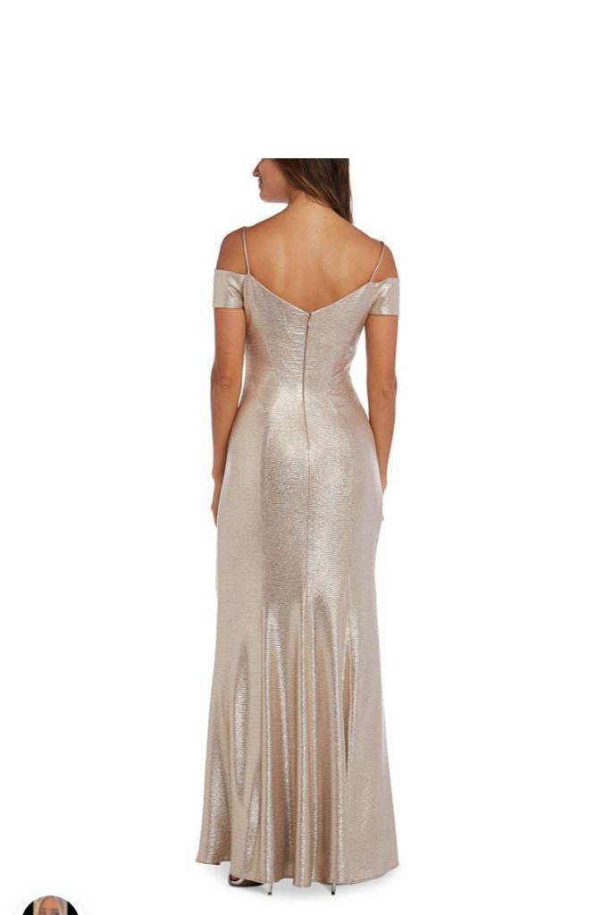 Vestido metalizado con hombros descubiertos para mujer, dorado, talla 6