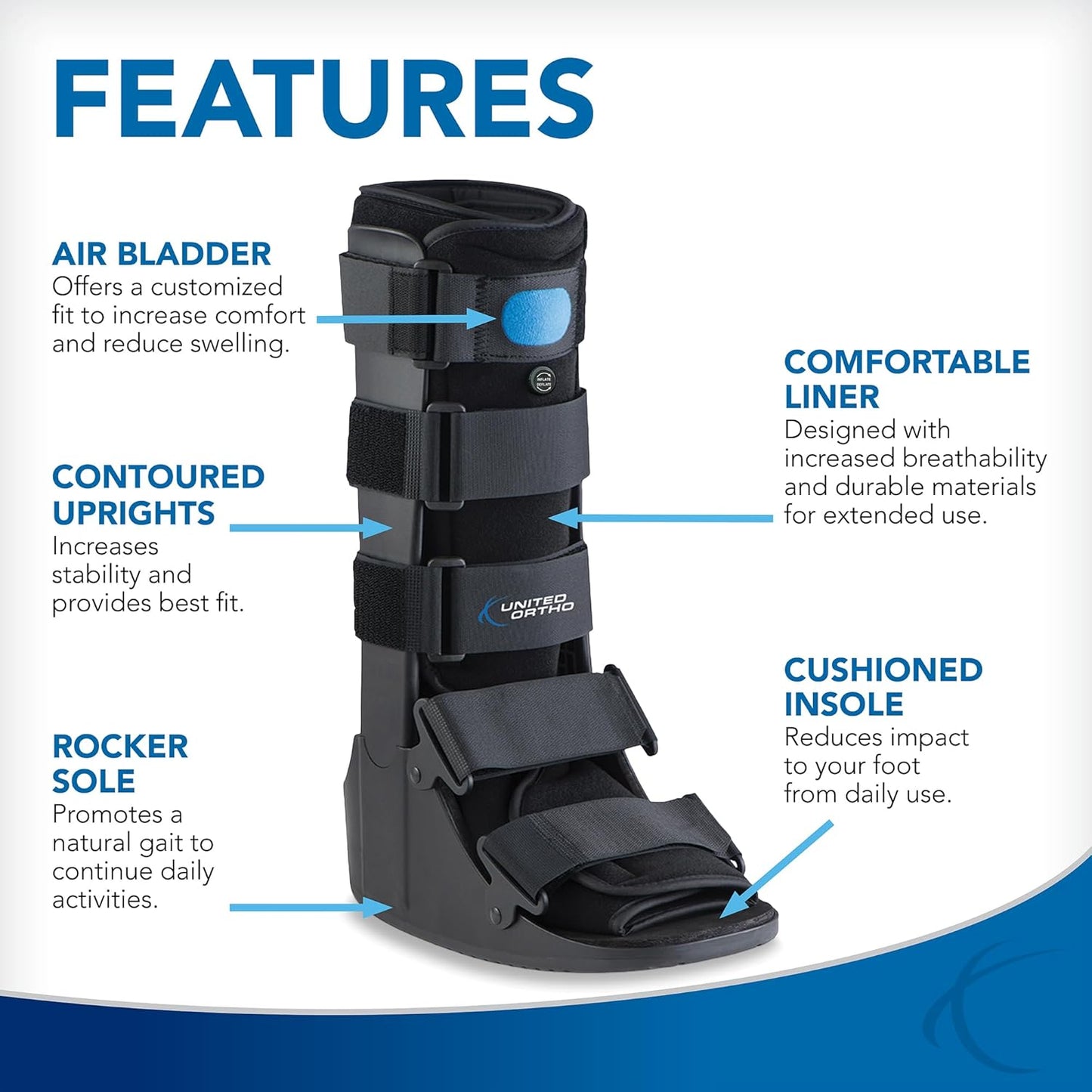 United Ortho Air Cam Walker Fracture Boot, Black