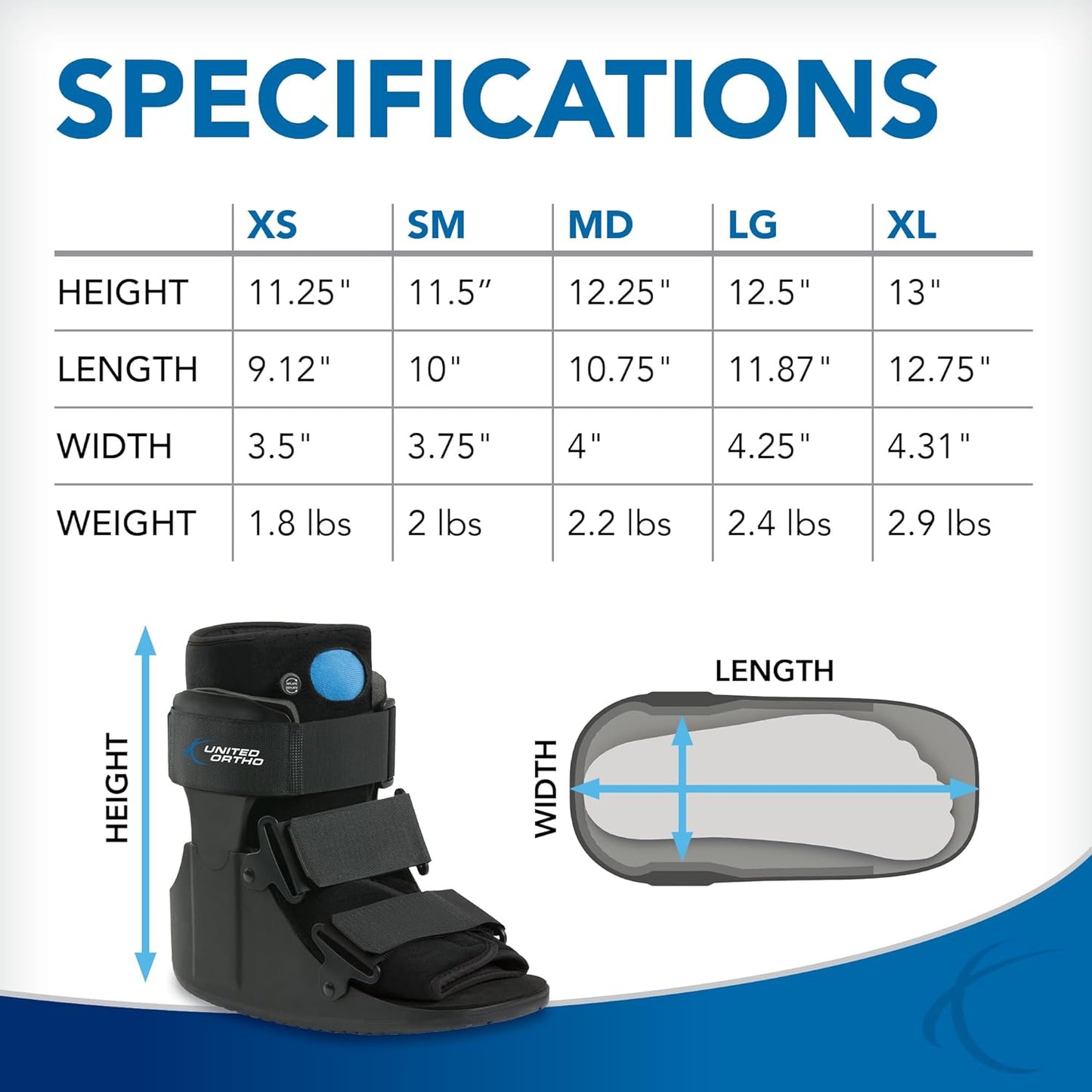 United Ortho Short Air Cam Walker Fracture Boot, Black