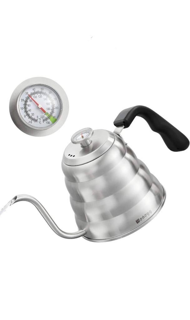 Stainless Steel Gooseneck Kettle with Thermometer – 1.0L Pour Over Coffee & Tea Kettle
