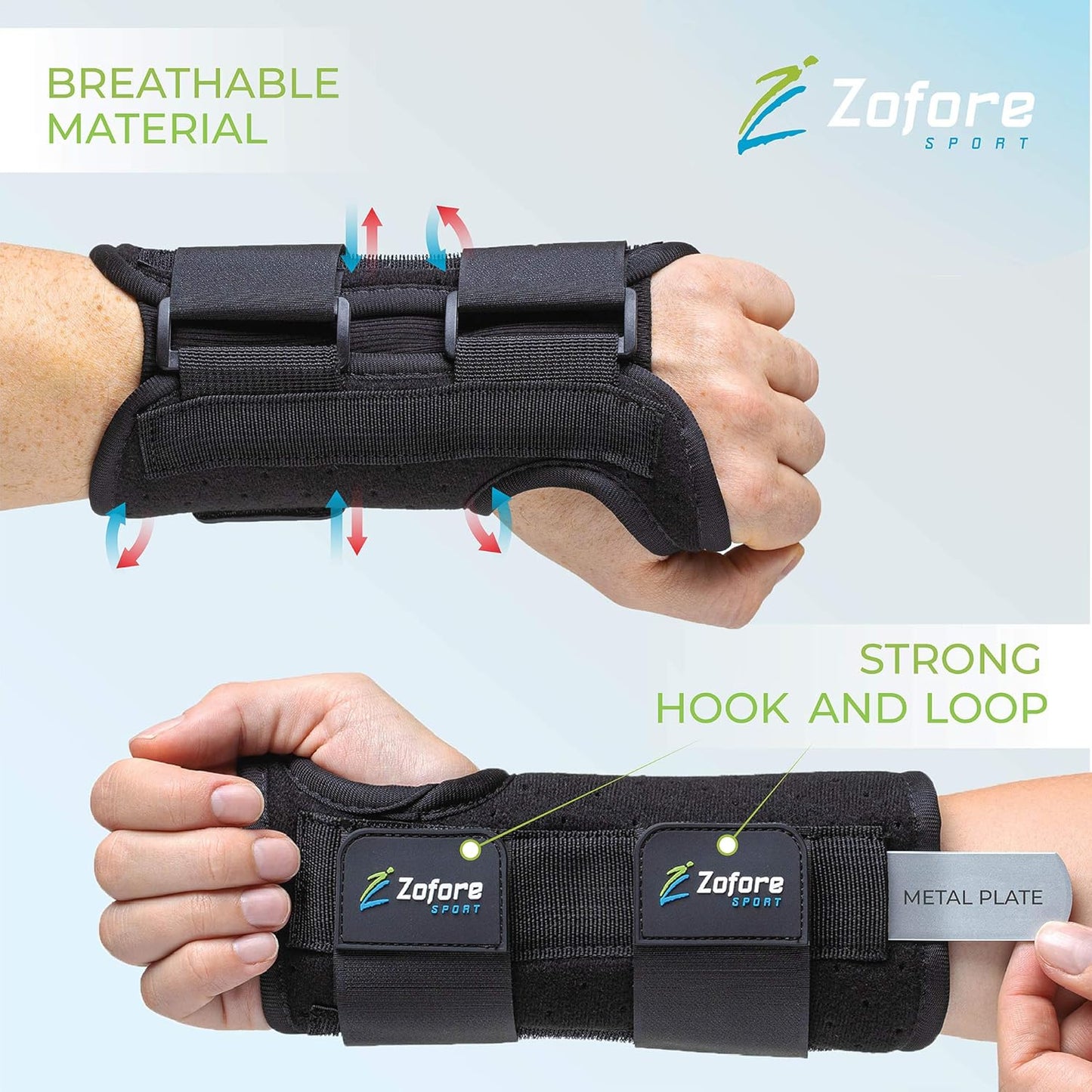 Muñequera ZOFORE SPORT para el túnel carpiano con 2 correas y férula metálica estabilizadora. Alivia el dolor de tendinitis, artritis y túnel carpiano. Reduce el tiempo de recuperación en hombres y mujeres. Izquierda (L/XL).
