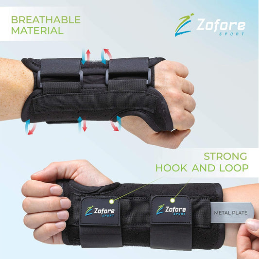 Muñequera ZOFORE SPORT para el túnel carpiano con 2 correas y férula metálica estabilizadora. Alivia el dolor de tendinitis, artritis y túnel carpiano. Reduce el tiempo de recuperación en hombres y mujeres. Izquierda (L/XL).