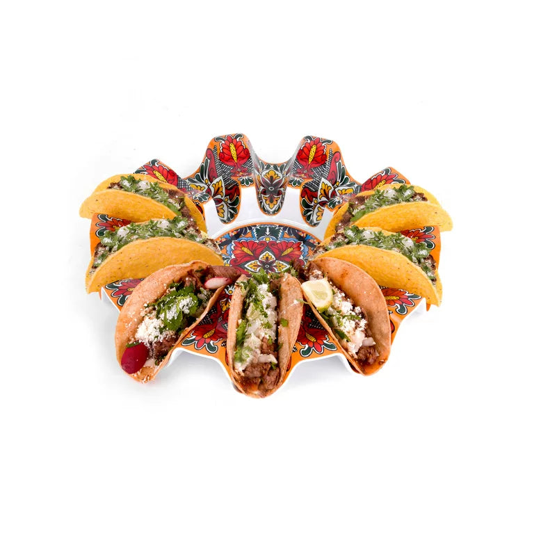 Vibrant Melamine Taco Holder Tray – Hand-Painted Fiesta-Style Design (Holds 10 Tacos)