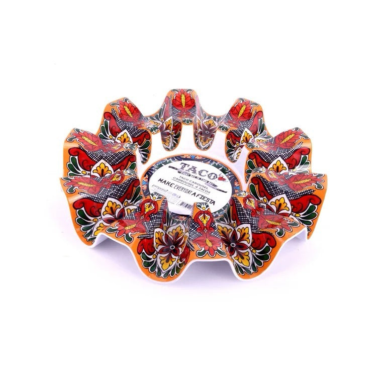 Vibrant Melamine Taco Holder Tray – Hand-Painted Fiesta-Style Design (Holds 10 Tacos)