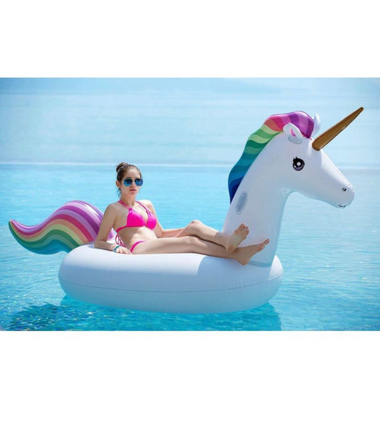 Giant Inflatable Unicorn Pool Float – Rainbow Ride-On Lounger