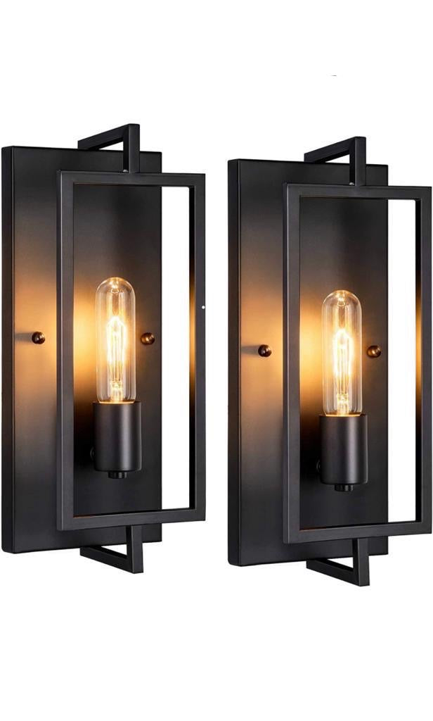 Juego de apliques de pared industriales modernos con acabado negro mate (juego de 2)